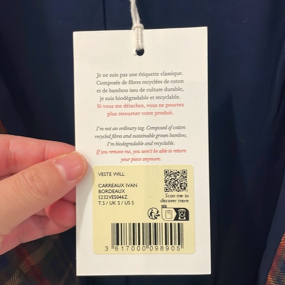 Sezane Will Jacket (S) - Ivan Burgandy Tartan NWT! - Picture 2 of 5